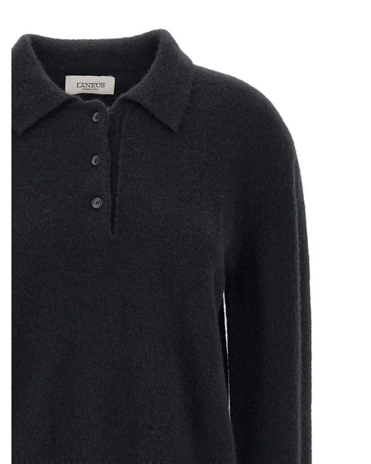 Laneus Black Cropped Long-Sleeve Polo Top