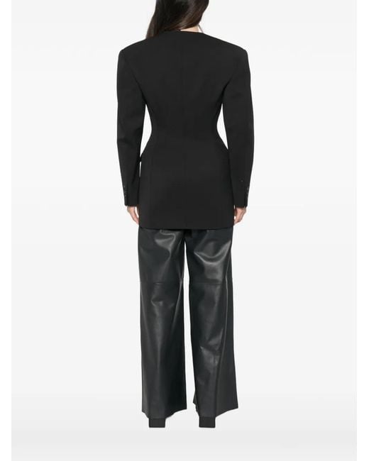 ANDAMANE Black Double-Breasted Collarless Jacket