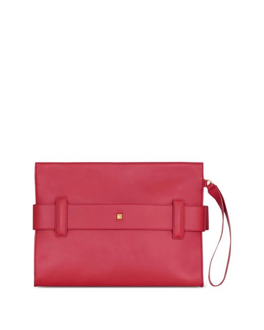 Balmain Red Anthem Smooth Leather Clutch