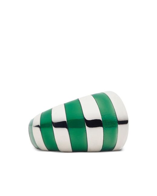 Ferragamo Green Asymmetric Enamel-striped Ring