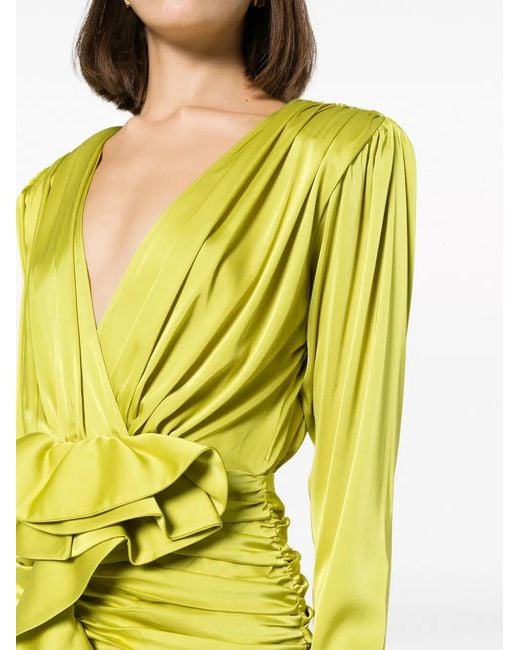 The New Arrivals Ilkyaz Ozel Yellow Ruffle-Detailed Satin Minidress