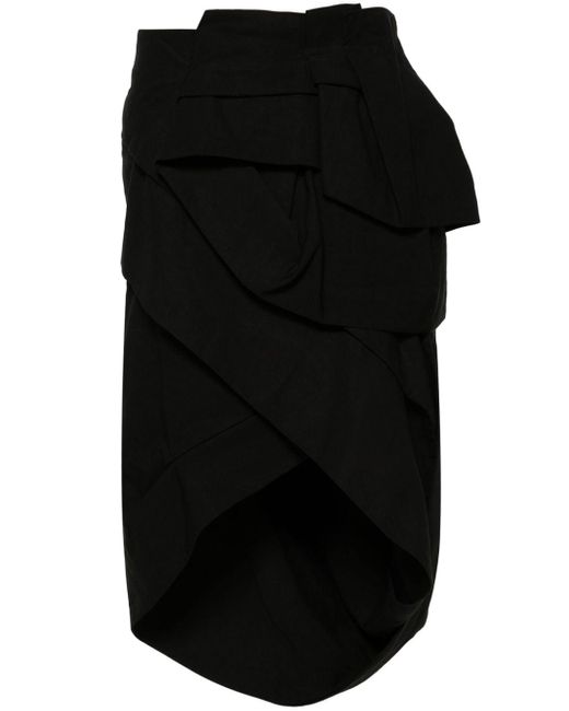Dries Van Noten Black Draped Peplum Midi Skirt