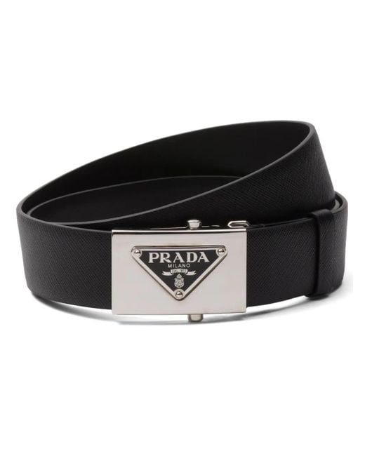 Prada Black Triangle-Logo Saffiano Belt for men