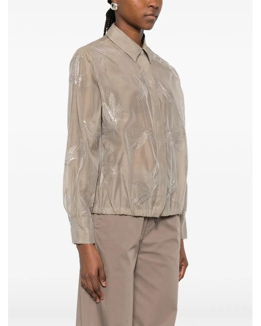 Panicale Brown Sequin-Detail Blouse