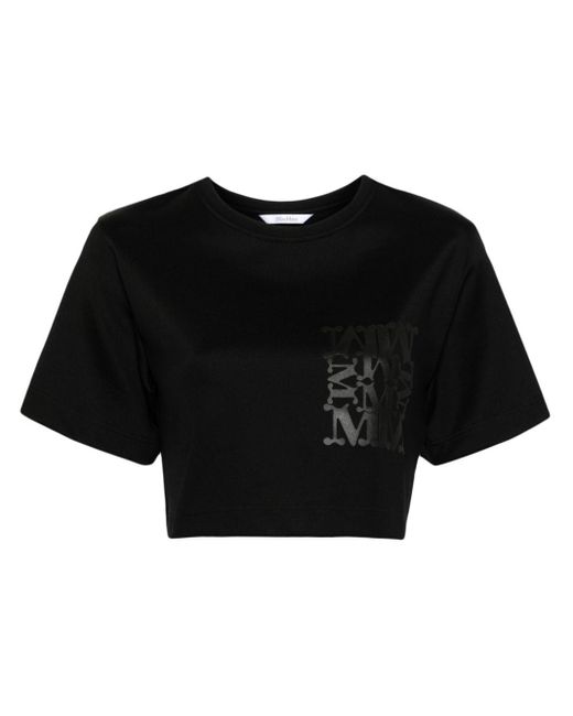 Max Mara Black Logo-print Cropped T-shirt