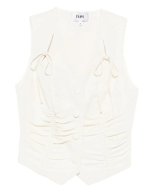 Botsi White Tie-Detail Ruched-Design Waistcoat