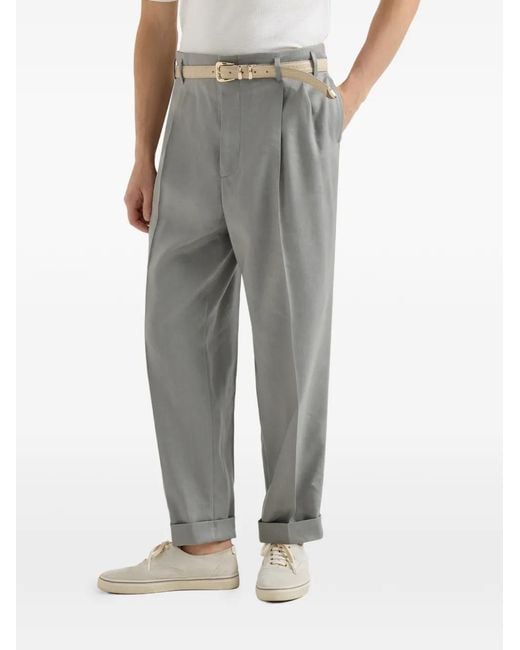 Brunello Cucinelli Gray Linen, Virgin Wool And Mohair Gabardine Trousers With Double Pleats for men