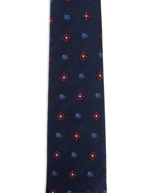 Etro Blue Pegaso-Embroidered Tie for men