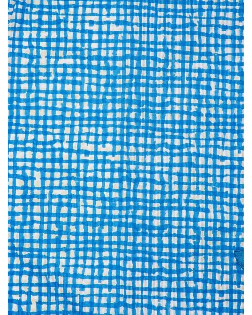 Paul Smith Blue Fish Check-Pattern Cotton Scarf for men