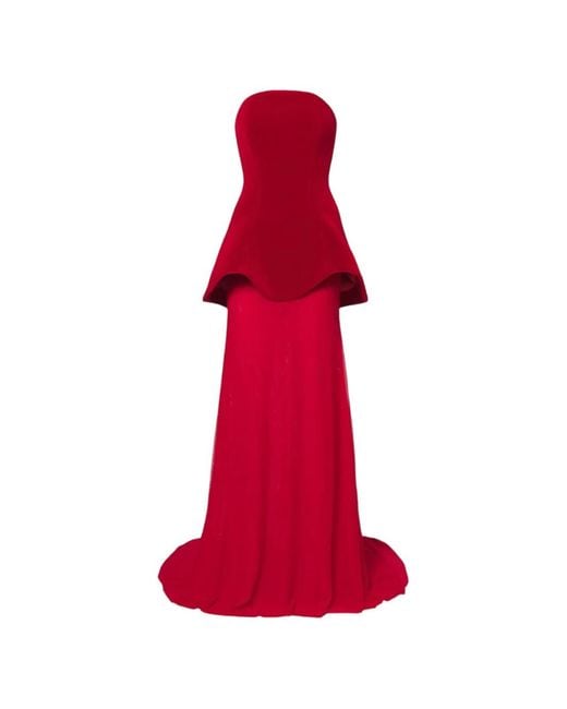 David Koma Red Peplum Strapless Gown