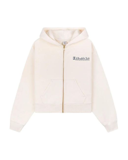 Sporty & Rich White Lion Health Zip-Up Hooded Top
