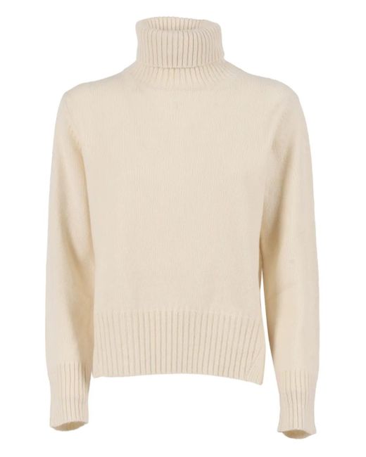 Kangra White Turtleneck Ribbed-Hem Sweater