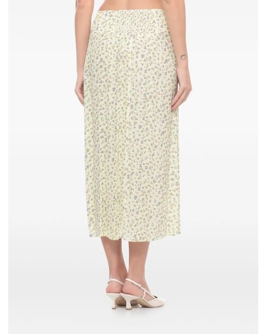 Mar De Margaritas White Roxana Floral-Print Side-Slit Midi Skirt