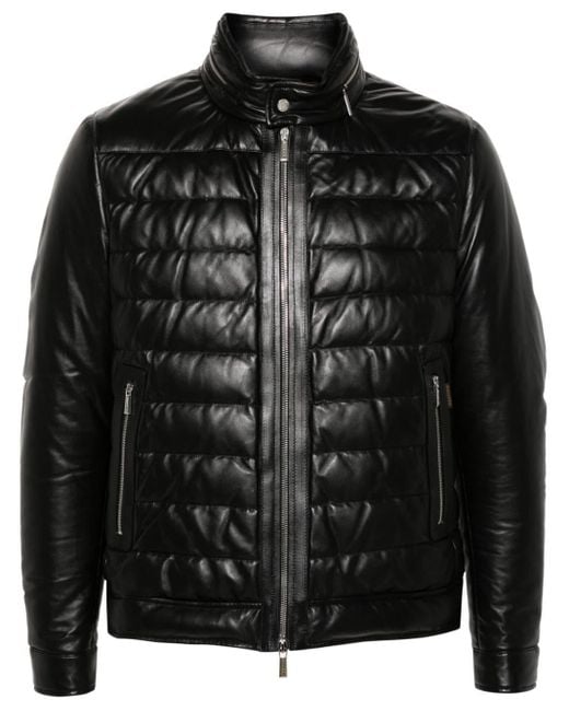 Moorer Black Gilles-p3 Leather Padded Jacket for men