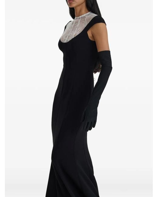 MOOS STUDIO Black Lace-Panelled Cap-Sleeve Maxi Dress