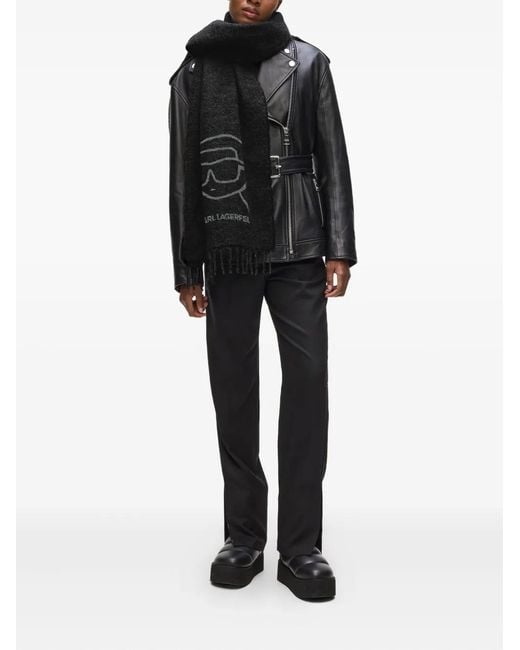 Karl Lagerfeld Black Jacquard-Logo Scarf