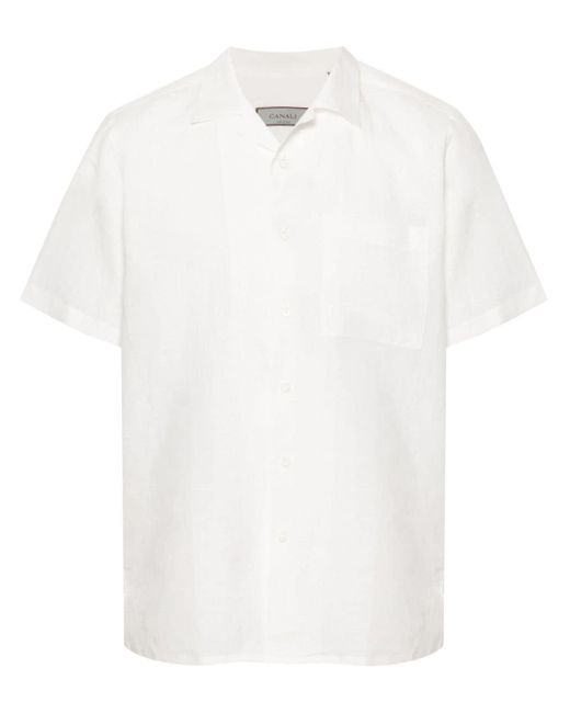 Canali White Camp-collar Linen Shirt for men