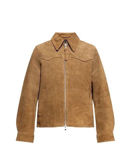 AllSaints Natural Dellcot Zipped Suede Jacket for men
