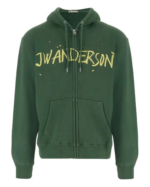 J.W. Anderson Green Hoodie Zippé À Logo for men