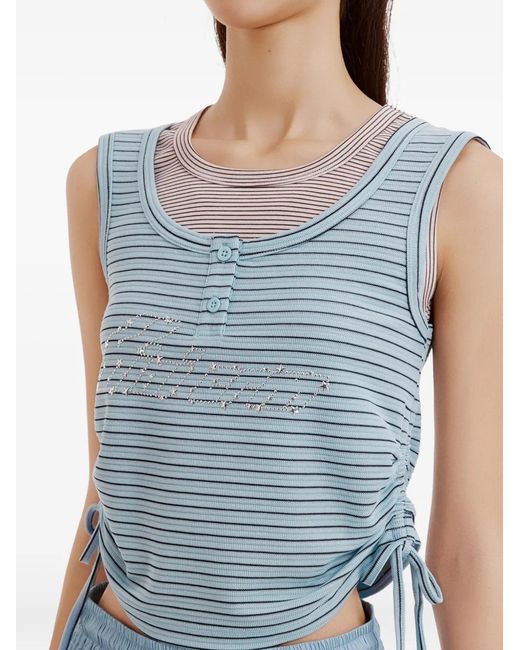 Mini Cream Blue Striped Drawstring Tank Top