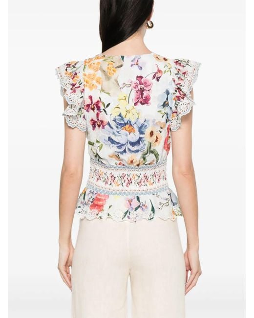 Farm Rio White Greek Garden Blouse