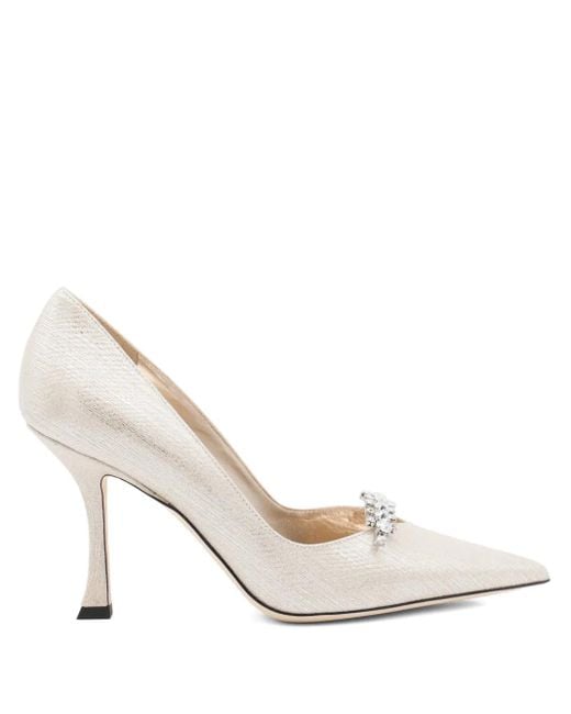 Jimmy Choo White 90Mm Belinda Crystal-Embellished Pointed-Toe Pumps