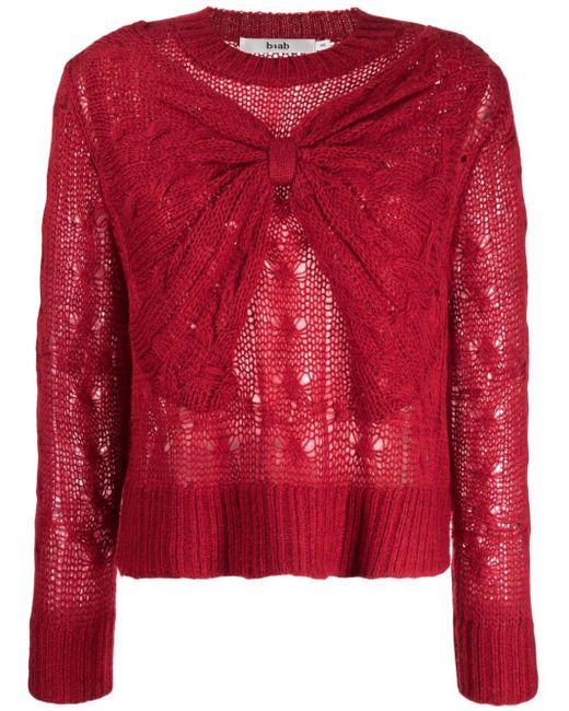 B+ AB Red Bow-embellished Cable-knit Jumper