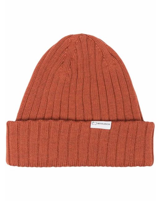 Woolrich Orange Ribbed-Knit Wool Beanie for men