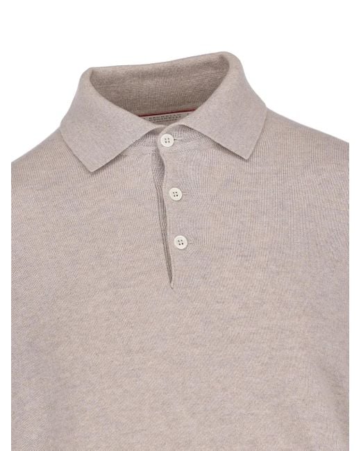 Brunello Cucinelli Gray Long-Sleeve Polo Shirt for men