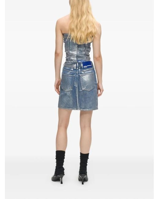 Karl Lagerfeld Blue Coated Denim Mini Skirt