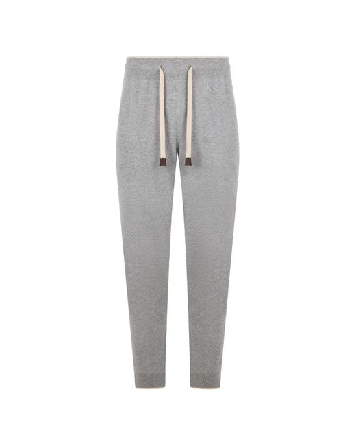 Fedeli Gray Cashmere Knit Track Pants for men