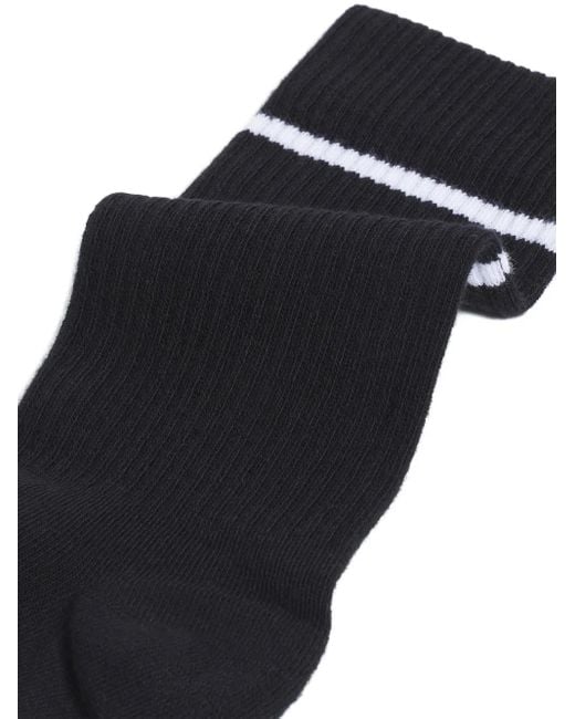 Maison Kitsuné Black Profile Fox-Embroidered Striped Socks for men