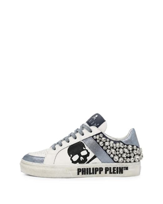 Philipp Plein White Low-Top Sneakers Skull Stones
