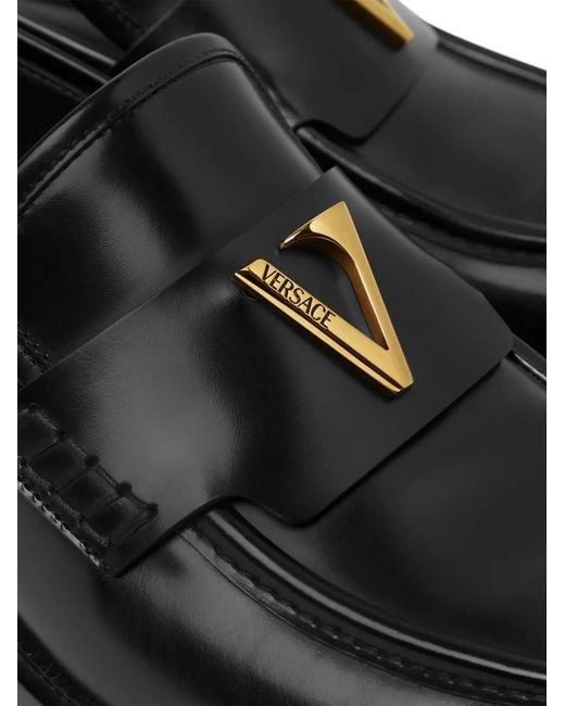Versace Black Logo-Plaque Loafers for men