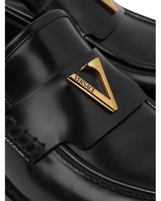Versace Black V Leather Loafers for men