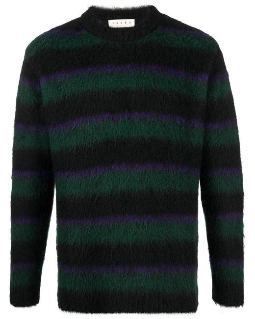 Paura Green Striped Brush Knit Jumper for men