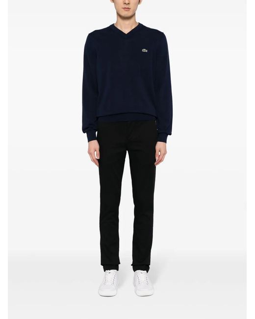 Lacoste Blue Logo-Embroidered Fine-Ribbed Jumper for men