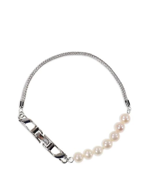 DIESEL Metallic Sterling Pearl Chain Bracelet