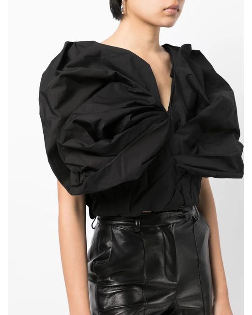 JNBY Black V-Neck Draped Crop Top