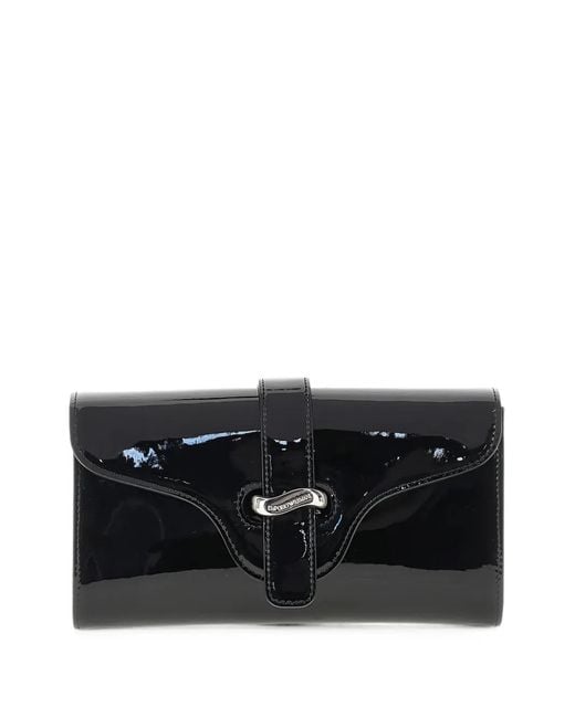 Emporio Armani Black Patent Leather Chain-Link Clutch Bag