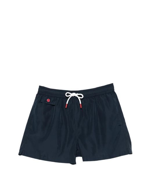 Kiton Blue Logo-Patch Swim Shorts for men