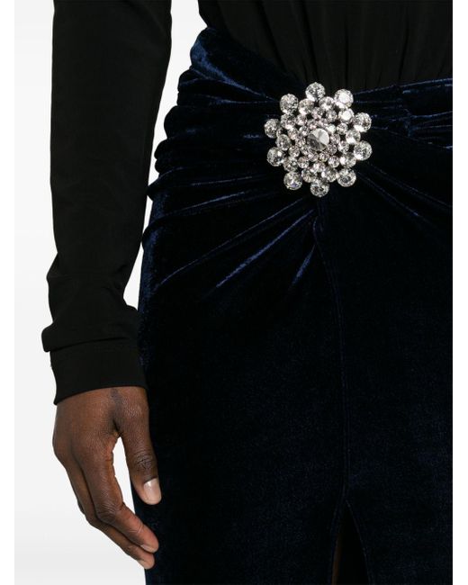 Rabanne Black Crystal-brooch Velvet Midi Skirt
