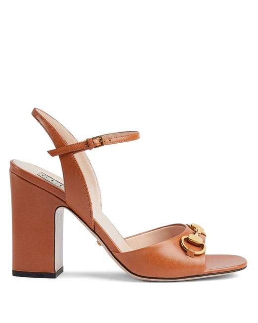 Gucci Brown Leather Heeled Sandals,