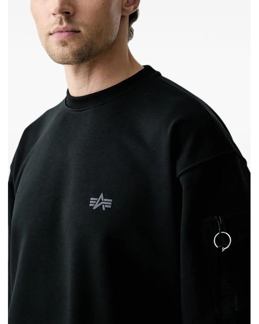 Alpha Industries Black Logo-Embroidered Zip-Pocket Sweater for men