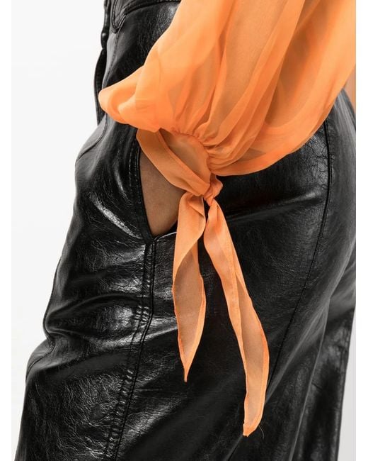 Roberto Cavalli Orange Semi-Sheer Silk Blouse