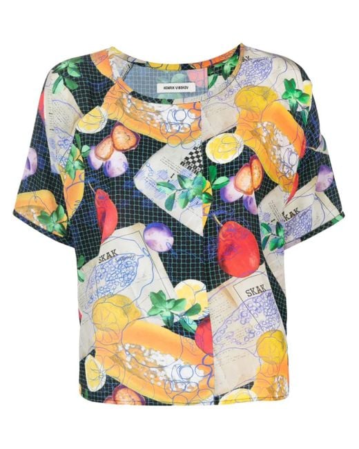 Henrik Vibskov Blue Graphic-Print Silk T-Shirt
