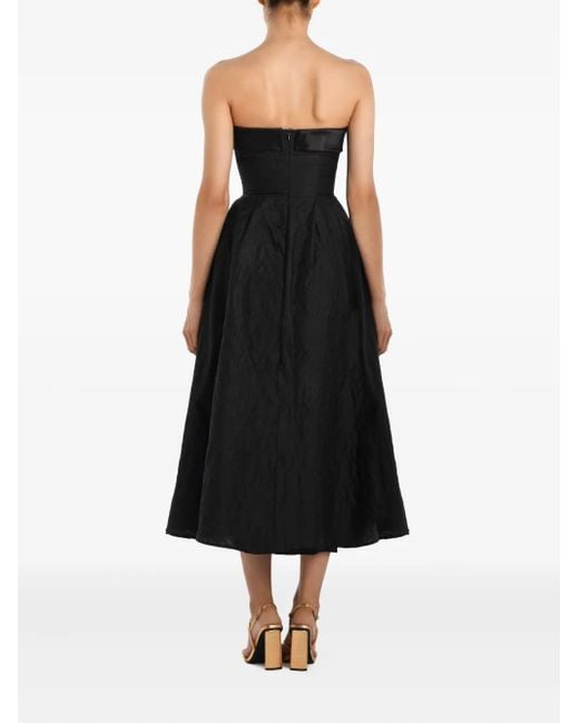 POST MERIDIEM Black Jacquard Satin-Panel Midi Dress