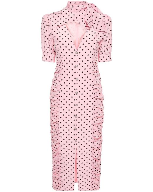 Alessandra Rich Pink Gerafftes Kleid mit Polka Dots