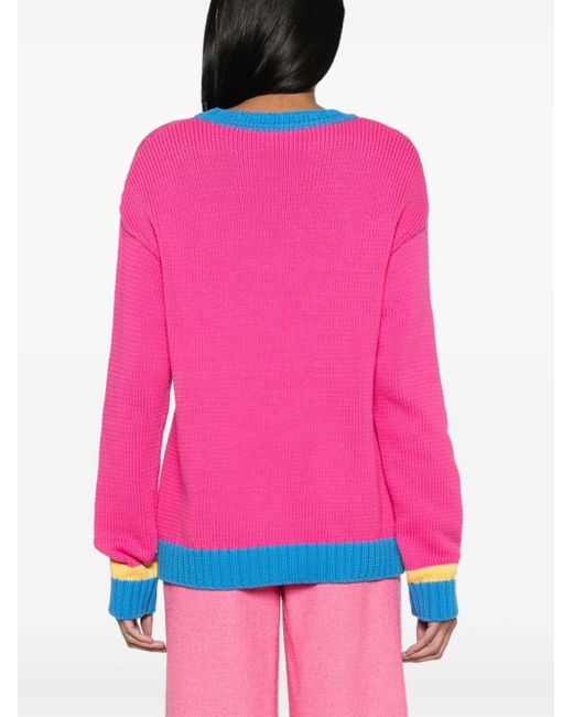 Moschino Pink Patterned-intarsia Knit Logo Jumper