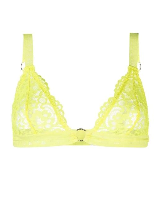 Stella McCartney Yellow Floral-Lace Ring-Hardware Bra